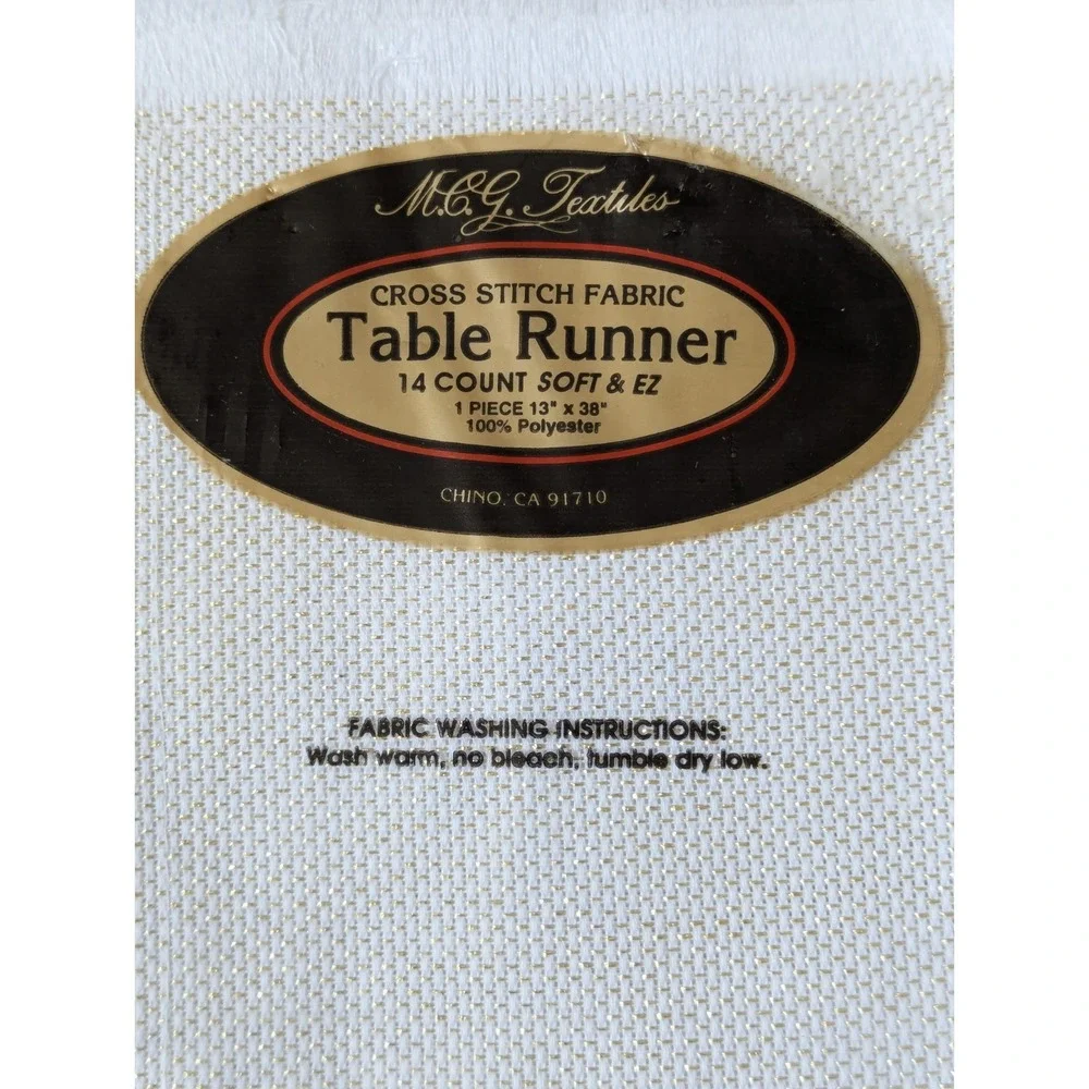 MCG Textiles Cross Stitch Table Runner Gold/White 13x38 Fringe 14ct (Lot of 6)